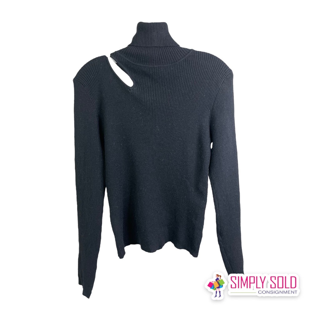 ASTR The Label Womens Top Neck Cutout Ribbed Knit Black Mock Neck Pullover L
